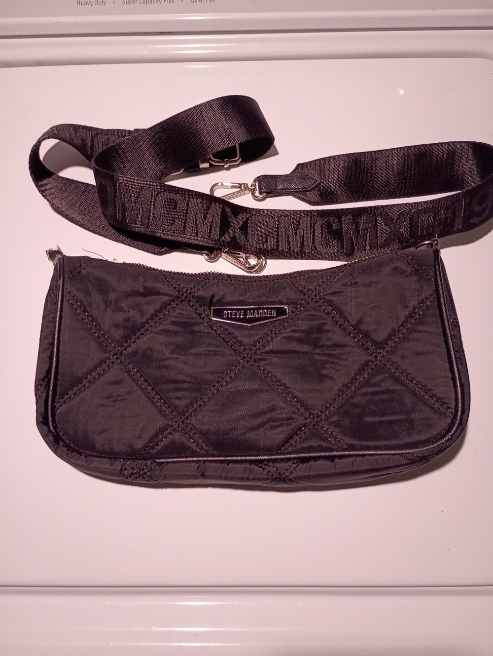 Steve Madden Quilted Black Crossbody Bag with Logo Strap